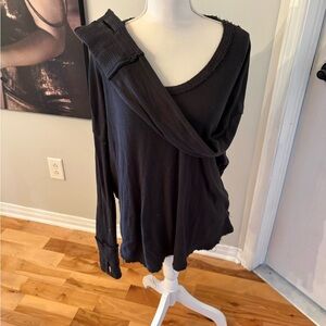 We The Free Black Off-Shoulder Lightweight Sweatshirt